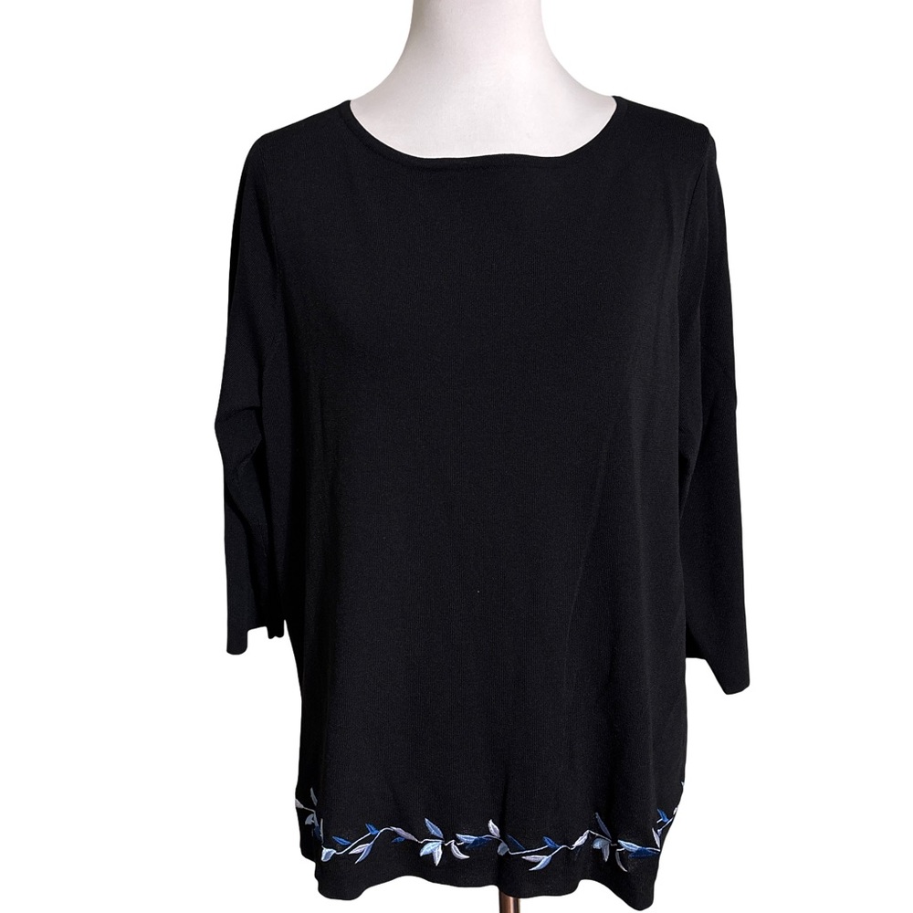 Grace Dane Lewis Black Blue Blouse Large Rayon Nylon
